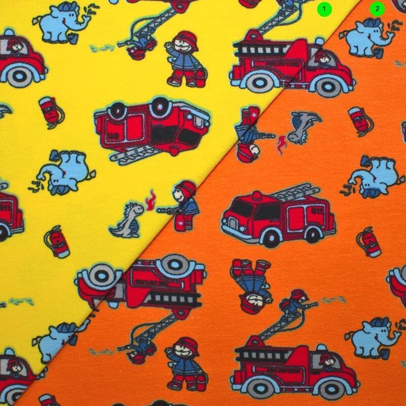 Baumwolljersey Feuerwehr und Elefant