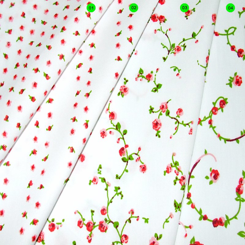 Baumwoll-Satin "Rosen" weiß