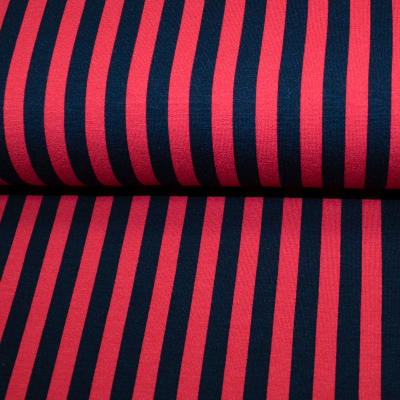 Jerseystoffe bedruckt Streifen 10 mm rot-schwarz