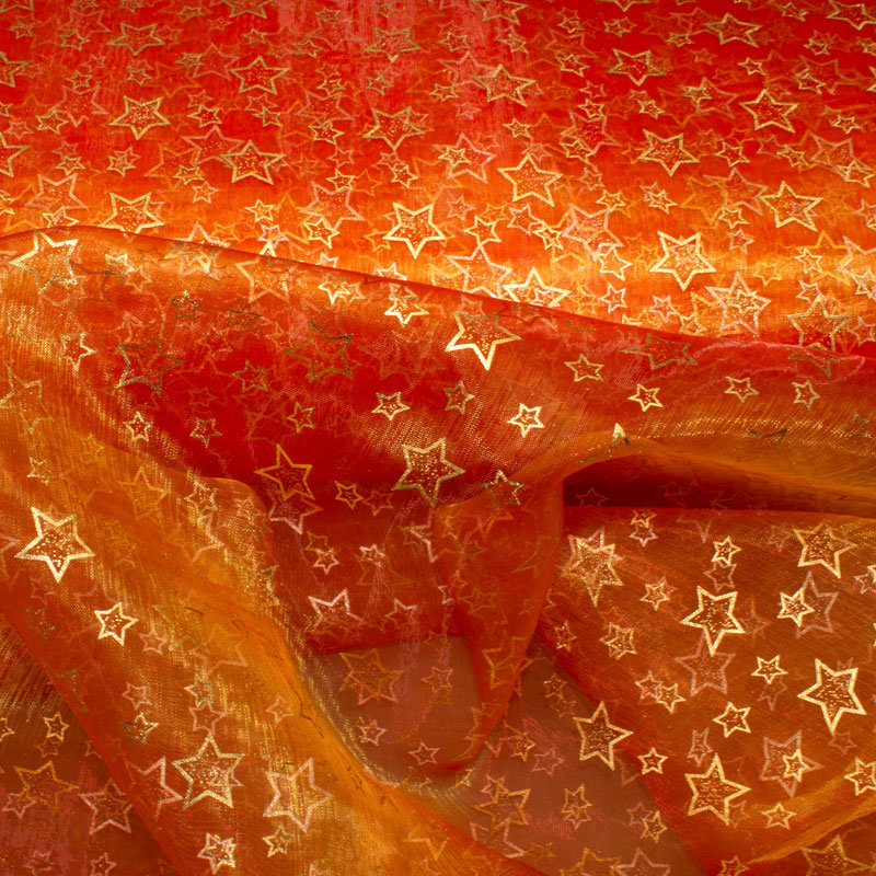 Organza orange Foliendruck Sterne gold