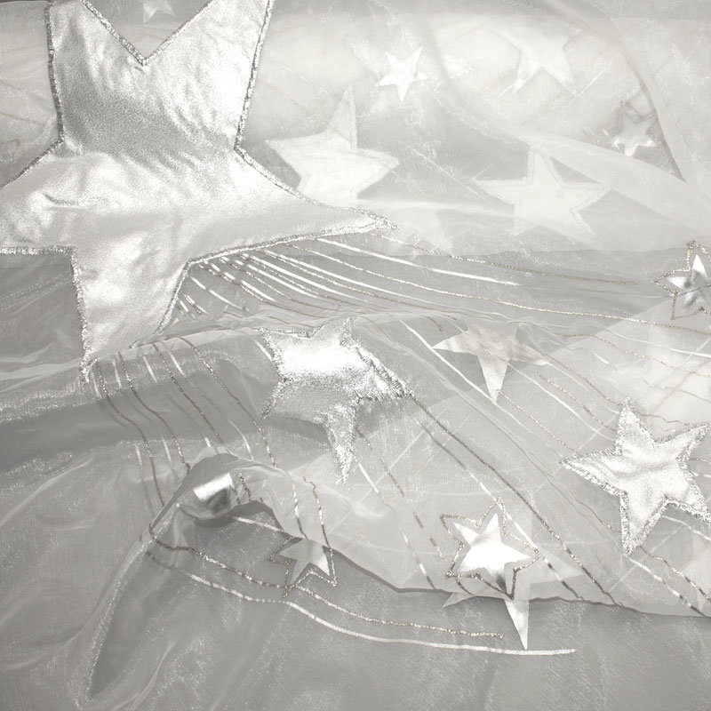 Organza Sternsnuppen weiß-silber Rapport 110 cm
