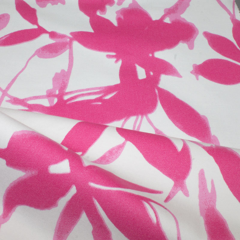 Baumwoll-Satin Stretch Druck ecru-pink