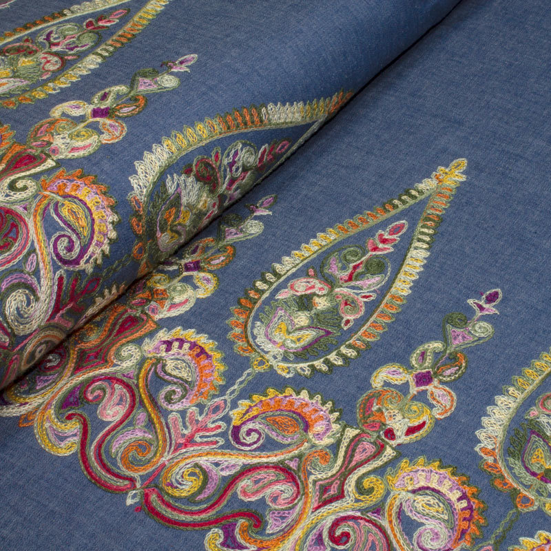Jeans Stickerei Bordüre einseitig mittelblau