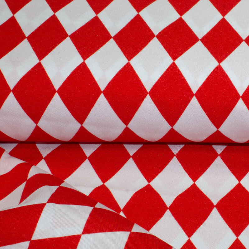 Tropical Druck Rauten 3 cm weiß-rot ÖkoTex