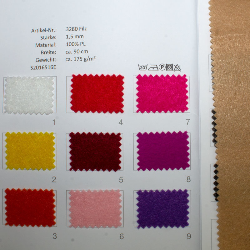 Farbkarte Filz 1,5 mm