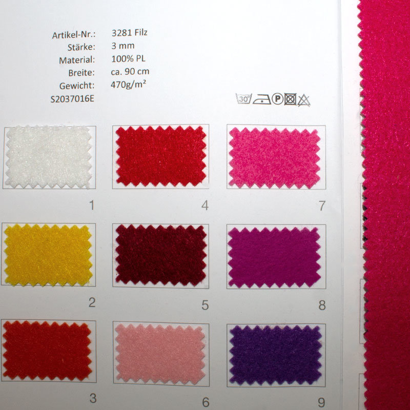 Farbkarte Filz 3 mm