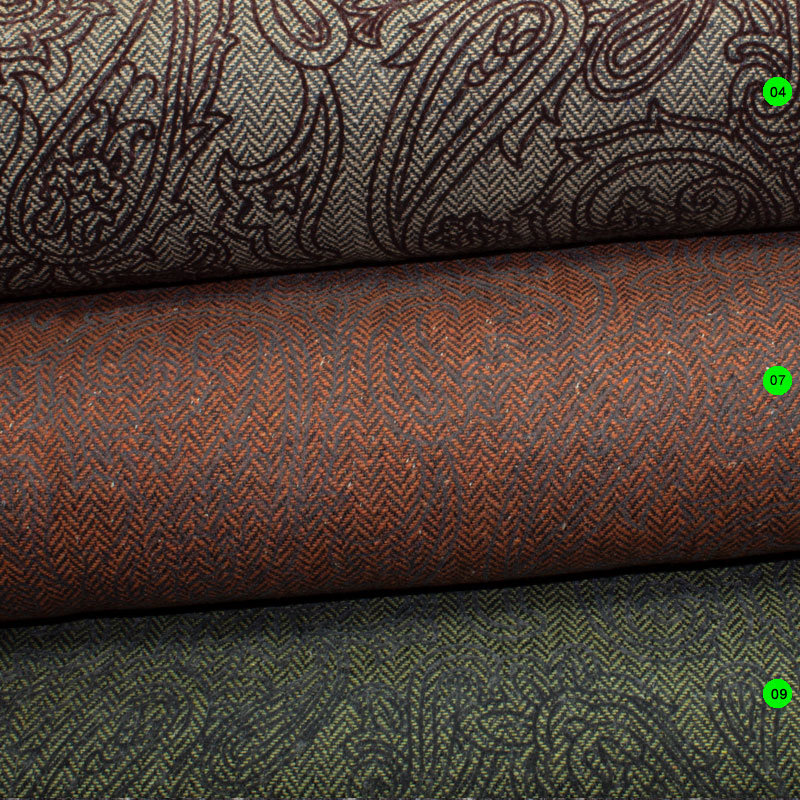Wolltuch Fischgrat mit Flockdruck Paisley