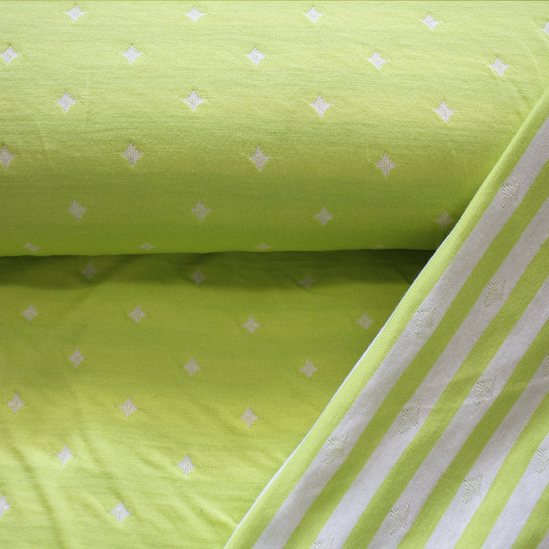 Feine Doubleface Jersey grün Streifen-Karo