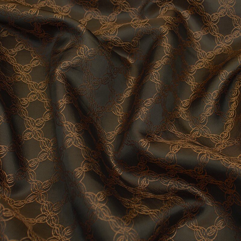 Futterstoff Jacquard Blumenkette, dunkelbraun-gold; 235-F112 Fb.132