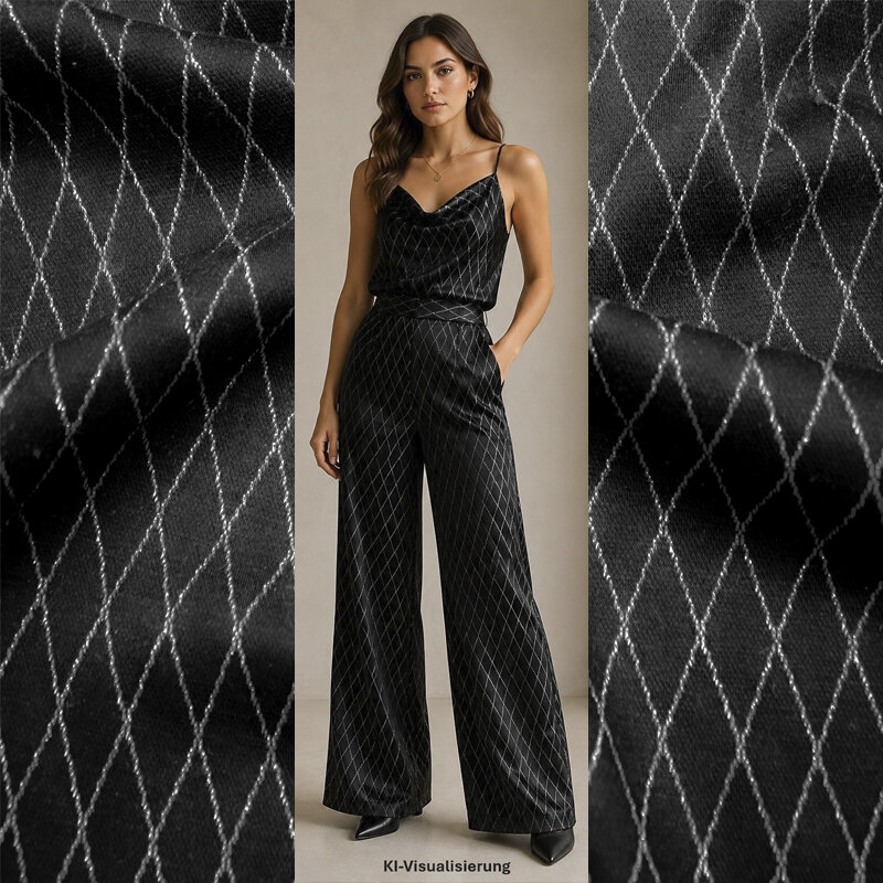 Jacquard-Jersey mit Lurex-Rauten – Schwarz / Silber