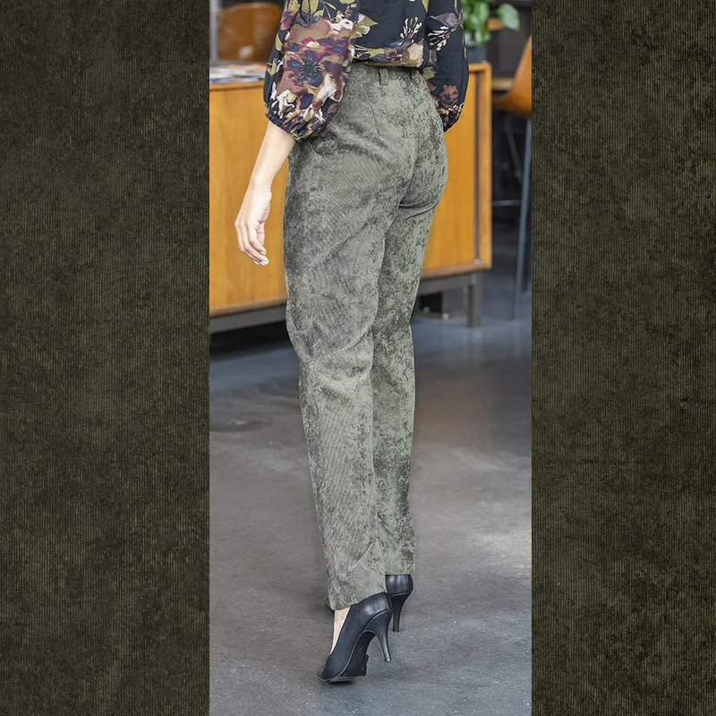 Modestoffe Damen, Feincord Stretch, khaki-grün ( Hose)- My Image 33