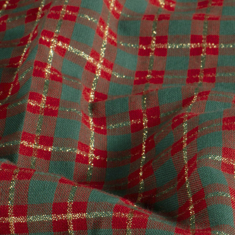 Baumwoll-Webware Karo rot-grün mit Lurex