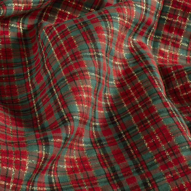 Baumwoll-Webware Karo rot-grün mit Lurex